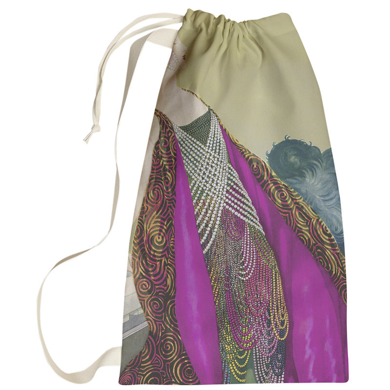 Roxbury Fabric Laundry Bag with Handles, Small ( 64" H x 20" W x 1.5" D), Beige/Gray/Purple