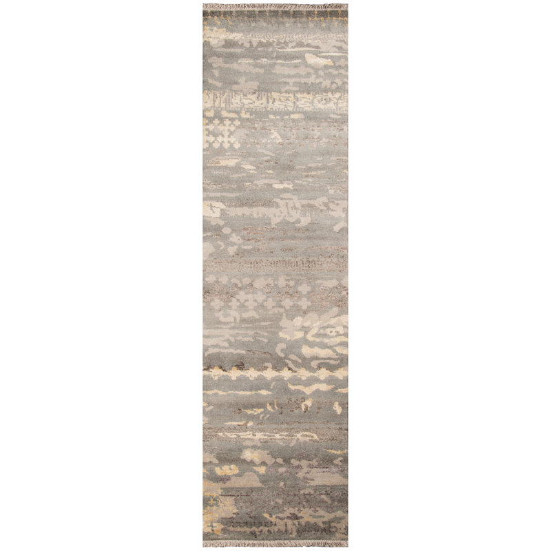 Tapis gris / brun noué à la main Gracie-Jane, Tapis de couloir 2 pi 3 po x 8 pi