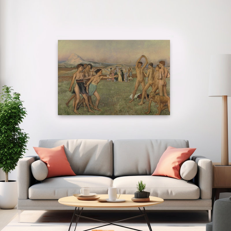 Jeunes Spartiates s'entraînant, vers 1860. Estampe d'art mural contemporaine abstraite impressionniste représentant un paysage.