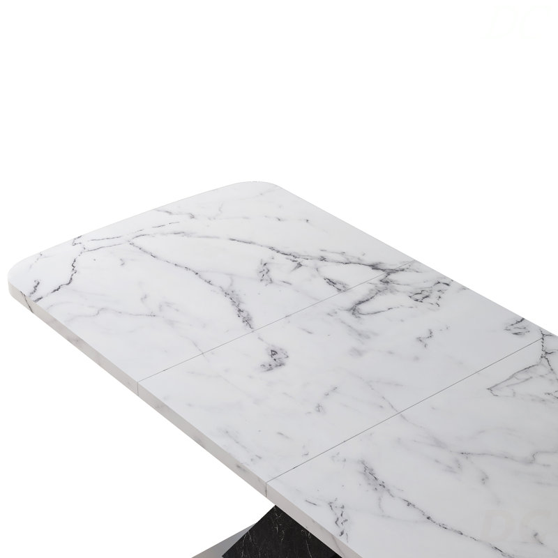 Table de salle à manger Gamiel, Marbre blanc / noir, Marble