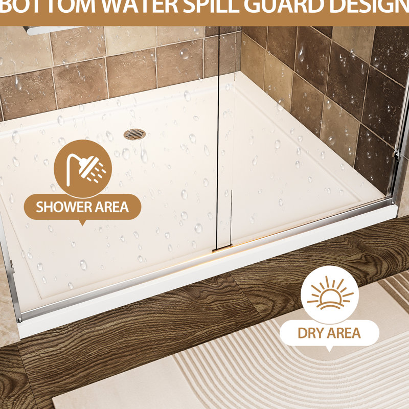 48" Width Aluminum Double Sliding Shower Door, 72" Height, 1/4" (6mm) Clear Tempered Glass With - Breakage Film, Waterproof And For Bathroom Door In Frame, W X H, Adjustable Reversible