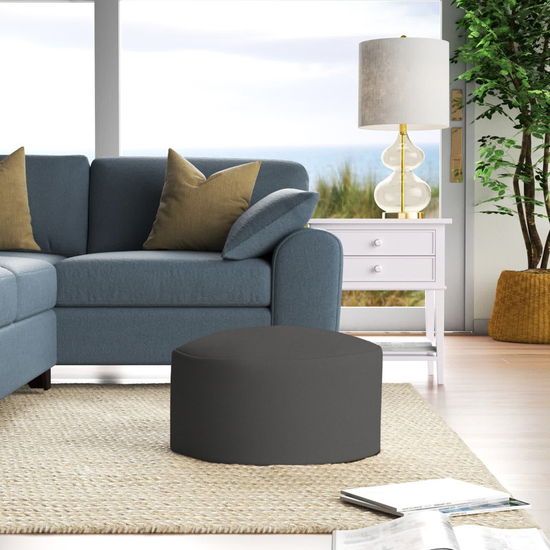 Repose-pieds repose-pieds rond de couleur unie en mélange de polyester 22" Damion, Anthracite