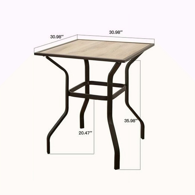 Table de bar d'extérieur carrée en métal avec plateau en bois pour terrasse de jardin (1 table)
