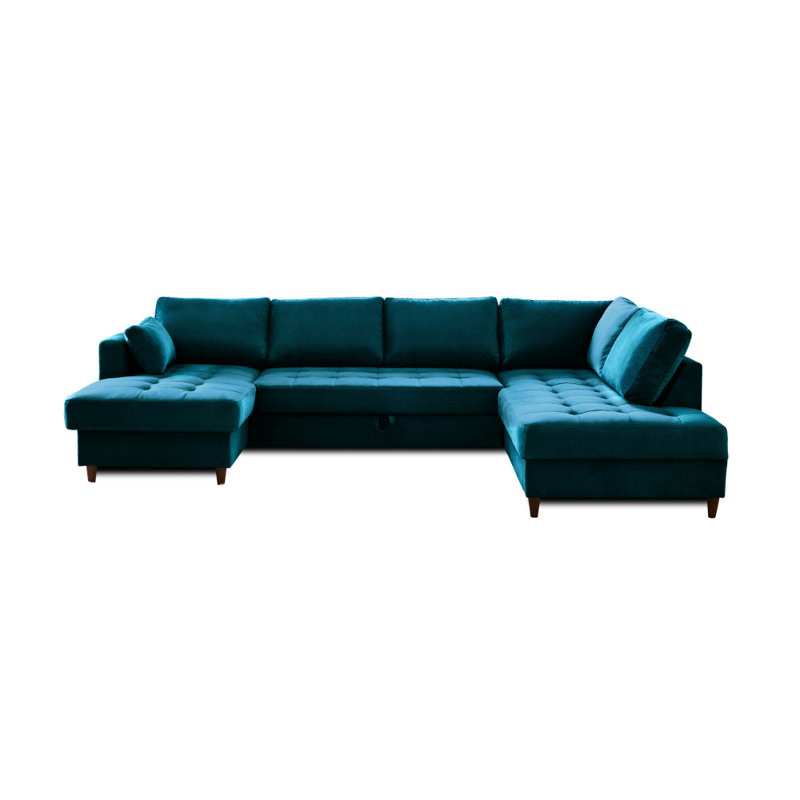 7 Seater Velvet Sofa Bed, Peacock Blue, Right Hand Facing