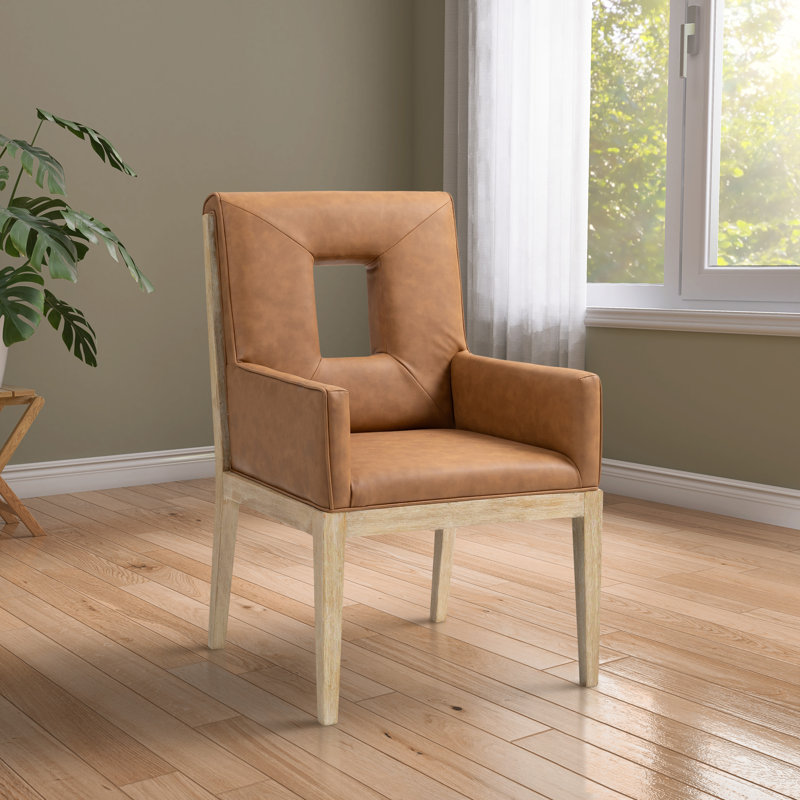 Fauteuil de salle à manger Flore, Cuir cognac végétalien, Naturel