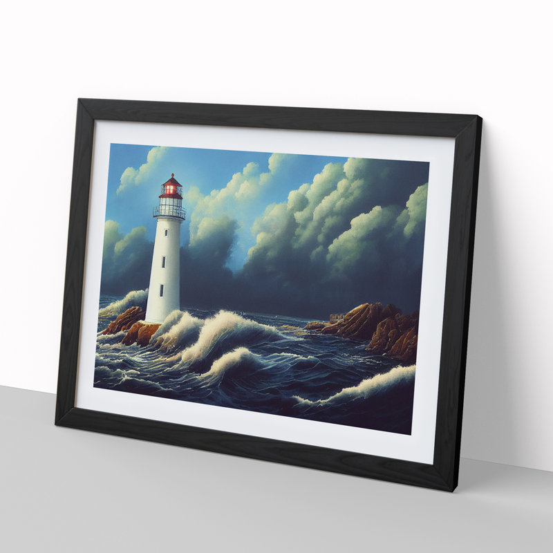 Lighthouse Watercolour Vol.3 - Single Picture Frame Painting, Black, 46cm H x 64cm W x 2cm D