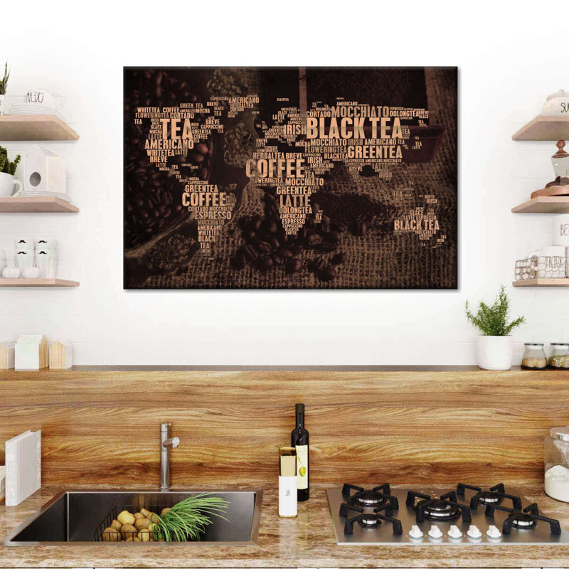 «Tea Coffee World Map», reproduction sur toile, H 20 po x l 30 po x P 1,25 po