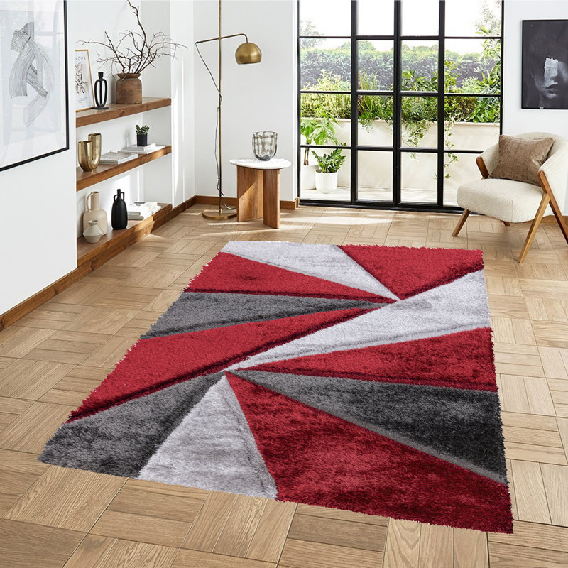 Todi Rug Carpet Runner Mat Geometric Machine Tufted Shag Indoor / Outdoor Area Rug, Rectangle 6'7" x 9'7"
