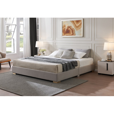 Lucas Modern Upholstered Platform Bed Frame with Wooden Slats - King Size
