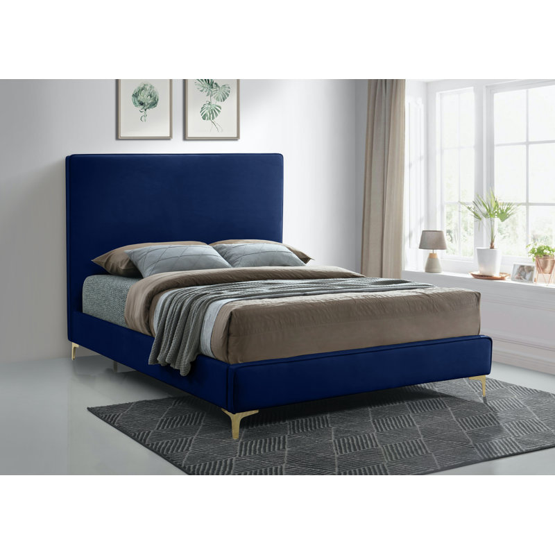 Upholstered Platform Bed, Navy Velvet, King