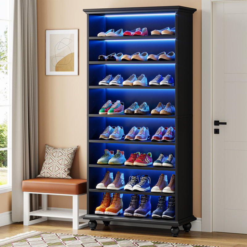 30 Pair Shoe Storage Cabinet with LED Lighting Black