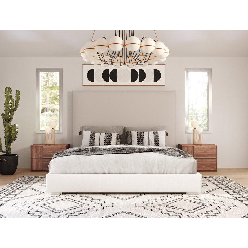 Lit tête de lit haut en tissu beige italien Argyrios, Grand