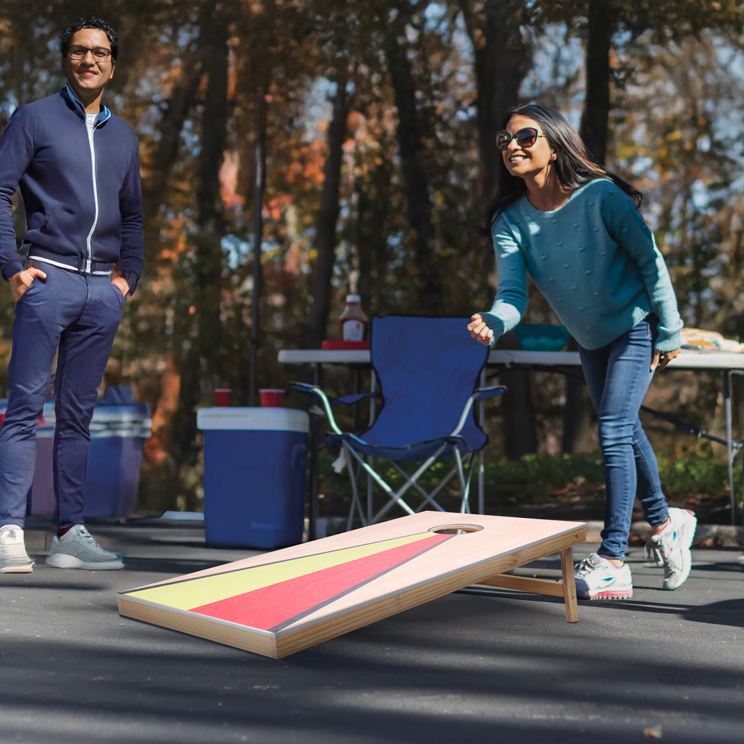 Cornhole Set, 4x2 ft Corn Hole Game Boards, Solid Wood Portable Toss Board, Indoor and Outdoor Cornhole Play for Adults, Include 8 Bean Bags and Handl