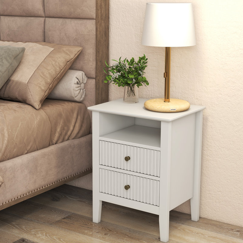 Amberrae 2 Drawer Bedside Table, White 