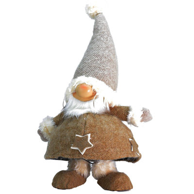 18" Brown and Gray Plush and Portly Champagne Bobble Action Gnome Christmas Tabletop Figure