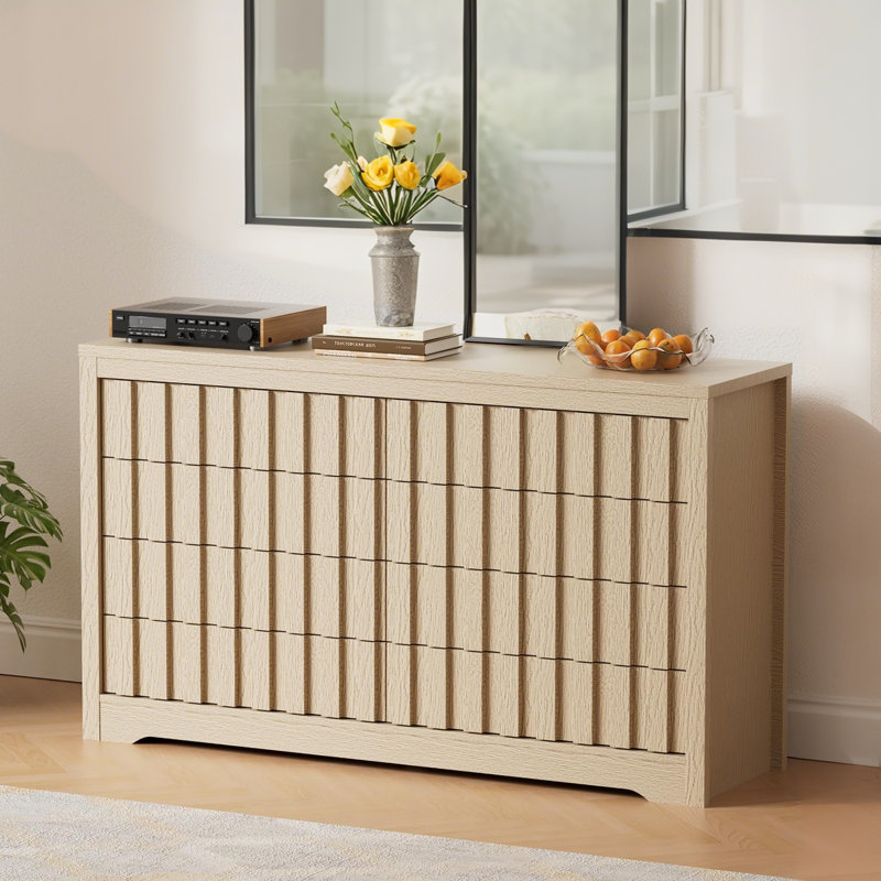 Commode moderne à 8 tiroirs avec plateau en bois - Commode de rangement au plancher