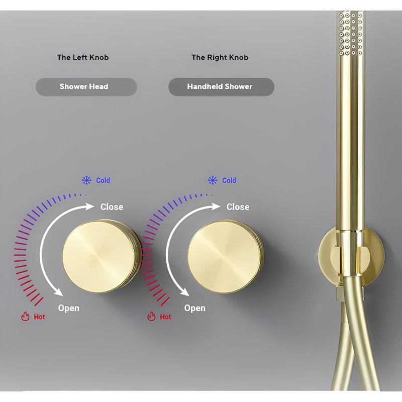 Lisboa Brushed Gold Round 12' Rain Head Minimalist 2 Way Function Shower Kit