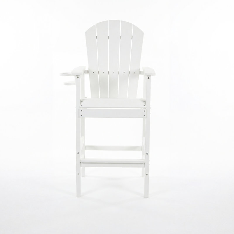 Chaise d'extérieur à hauteur de bar blanche et résistante aux intempéries avec fauteuil de patio avec porte-gobelet et nécessitant peu d'entretien
