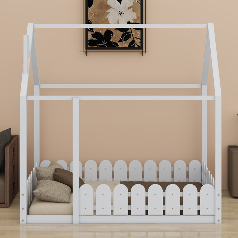 Wood Bed House Bed Frame With Fence