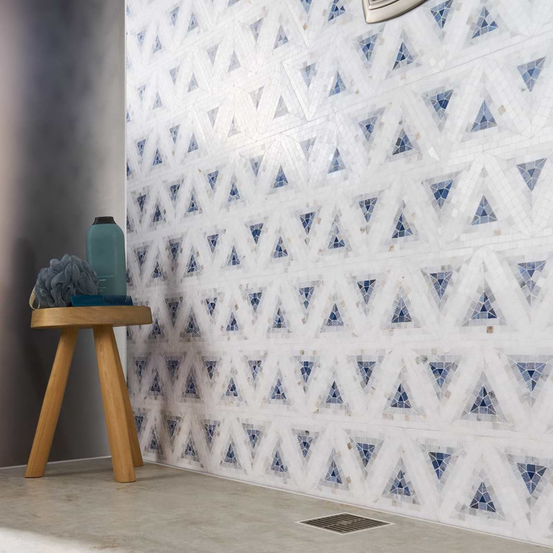 Ako 5" Triangle Marble Micro Mosaic Tile, Azul Blue