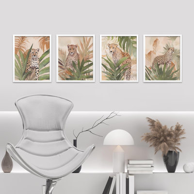 Ensemble de 4 impressions sur cadre tropical à feuilles tropicales Monstera