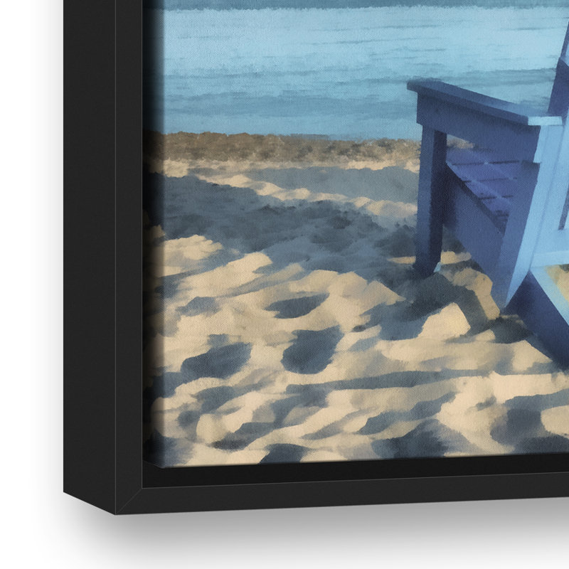 « blue beach chaises », impression sur toile, H 13,75 po x l 13,75 po, Cadre noir