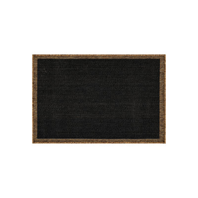 Border Dark Gray/Natural Easy-Care Jute-Style Indoor/Outdoor Flat Woven Area Rug