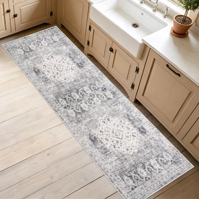 Tapis gris performance lavable à la machine avec envers antidérapant Roehit