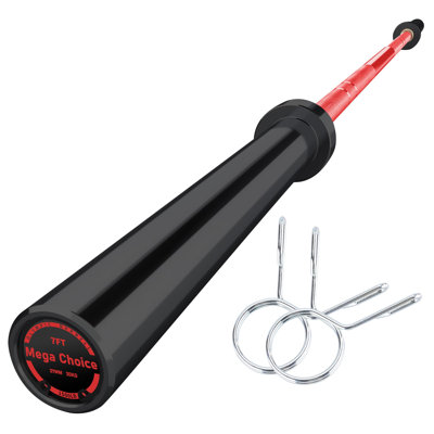 7ft Barbell Bar, 1500LB Capacity Powerlifting Straight Bar, Anti-Slip Knurling, Fits 2" Plates, Red