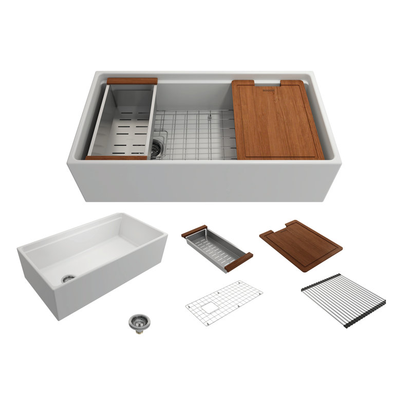 30'' L Single Basin Kitchen Sink, Matte White