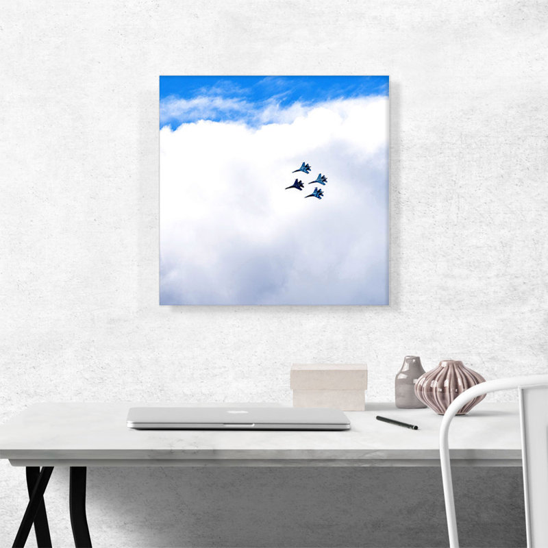 Avion de chasse en formation - Impression sur toile tendue, H 18 po x l 18 po x 1,5 po