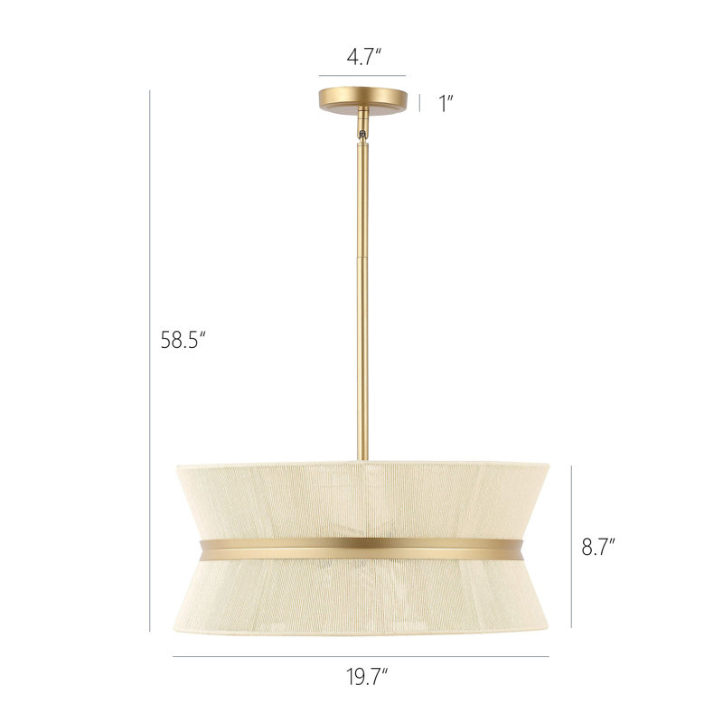 19.7" Modern Coastal 6-Light Rope Drum Chandelier, Beige, Gold