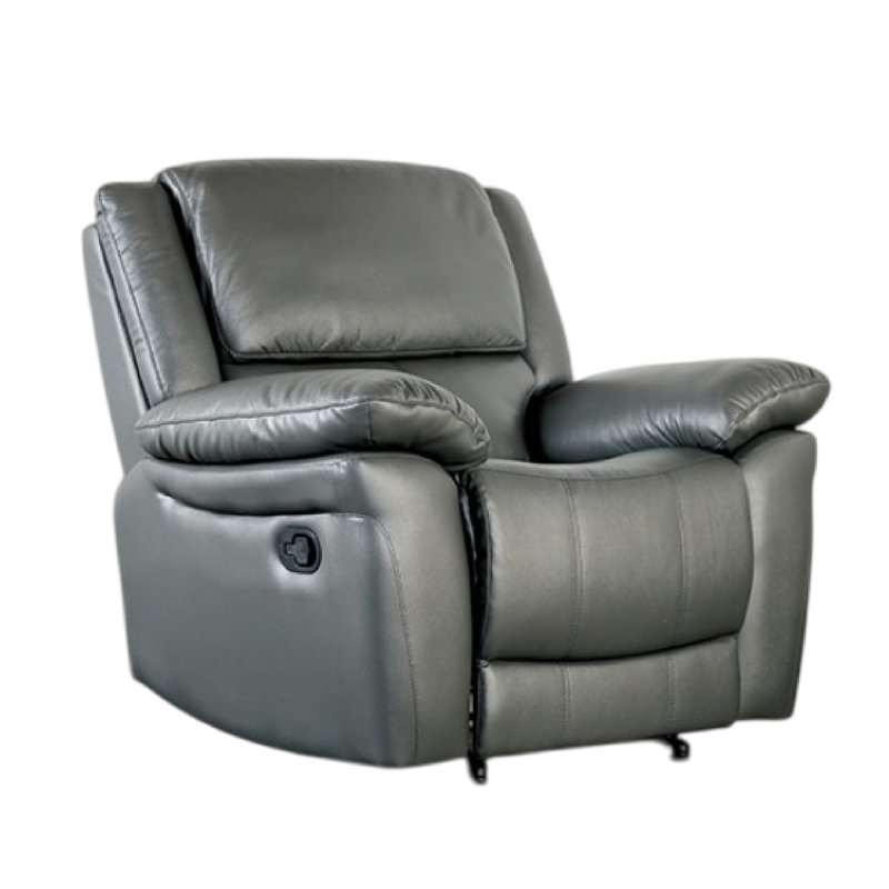 Larus Manual Recliner Chair, Pillow Top Arms, Dark Gray Leather Match, Dark Gray