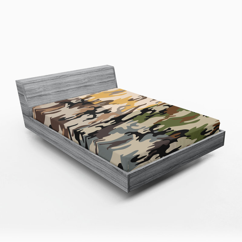 Ambesonne Camo Fitted Sheet 2-Pack Different Colored Patterns Multicolor, California King Sheet Set