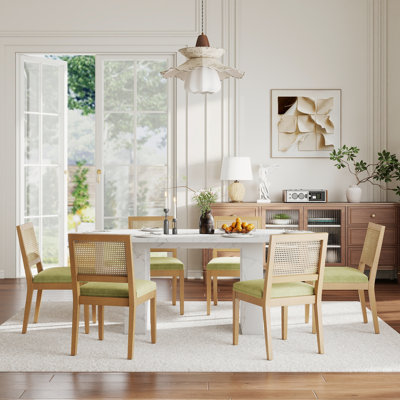 5-Piece Rattan Dining Table Set, Oval Wood Table with 4 Chairs, Modern Kitchen & Dining Room Furniture