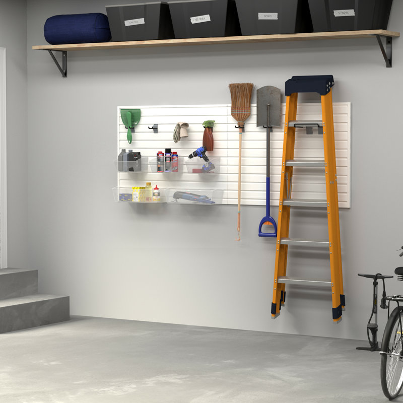 Flow Wall 13 Piece Slatwall Panel, Bin & Hook Storage Set - Slatwall, White