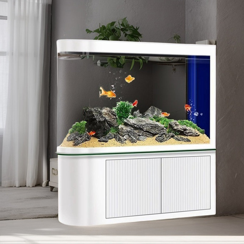 Aquarium blanc semi-circulaire blanc, H 59 po x l 15,7 po x P 47,2 po