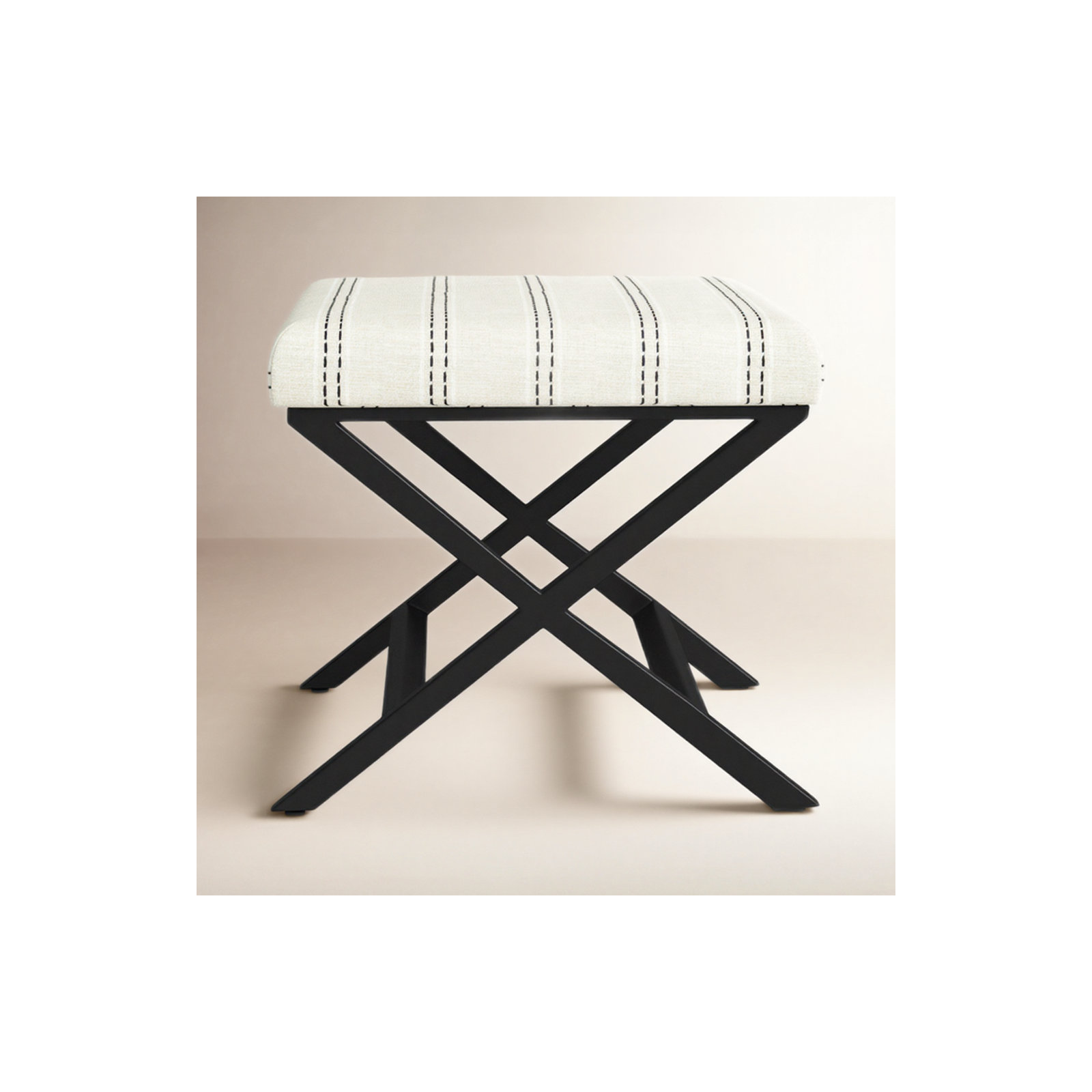 Priscilla Upholstered Ottoman, Cream Stripe