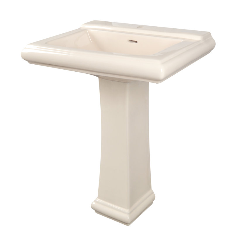 Apex 34" Tall Rectangular Vitreous China Pedestal Bathroom Sink with Overflow, Single Hole Faucet, Bone