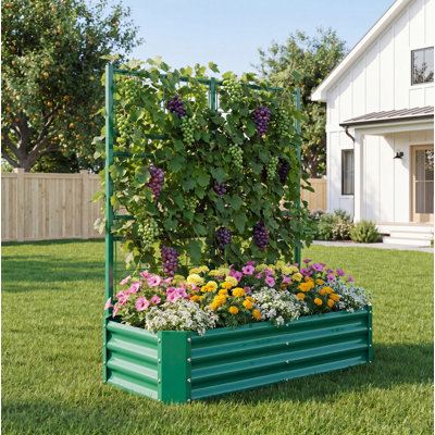 Lit de jardin surélevé vert robuste 4,4 pi x 4 po x 2 pi, jardin en métal galvanisé avec treillis arqué, jardinière surélevée pour grimper les légumes, les tomates, les concombres et les haricots