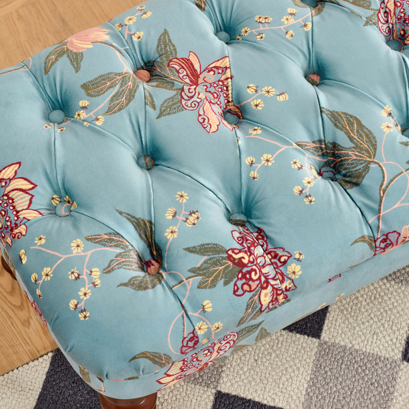 Banc capitonné de style européen avec pieds tournés en bois, repose-pieds rembourré American pour chambre à coucher et espace de vie principal