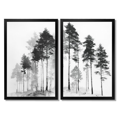 «Black and White Tall Pine Tree Forest», art sur toile de pin, art mural nature noir 2 pièces