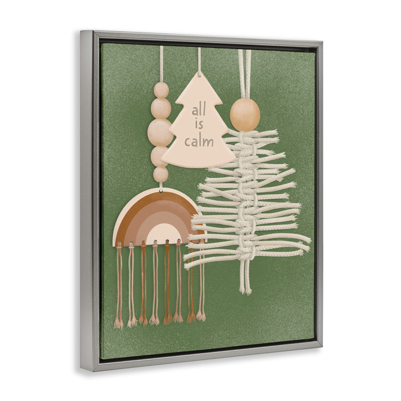 Cadre flottant All Is Calm Boho Ornaments, design par Jilly Jack Designs, Cadre flottant gris lustré, H 21 po x l 17 po