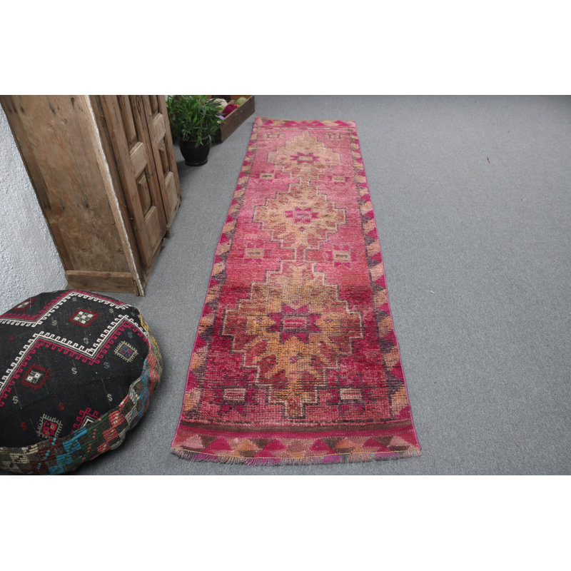 Handmade Turkish Runner in Pink Adds a Touch of Bohemian Charm to Your Living Room or Hallway