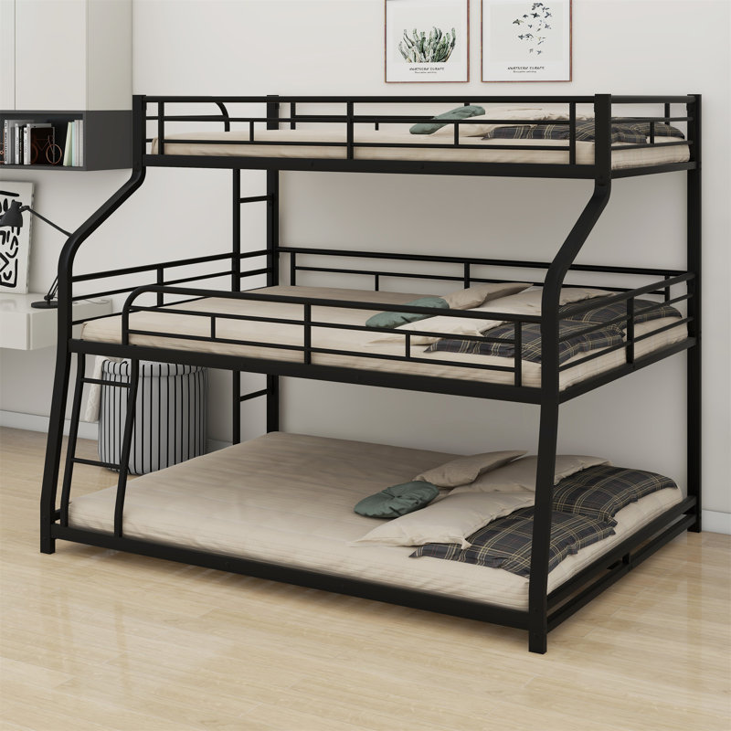 Triple Bunk Bed With Long And Short Ladder And Full-Length Guardrails