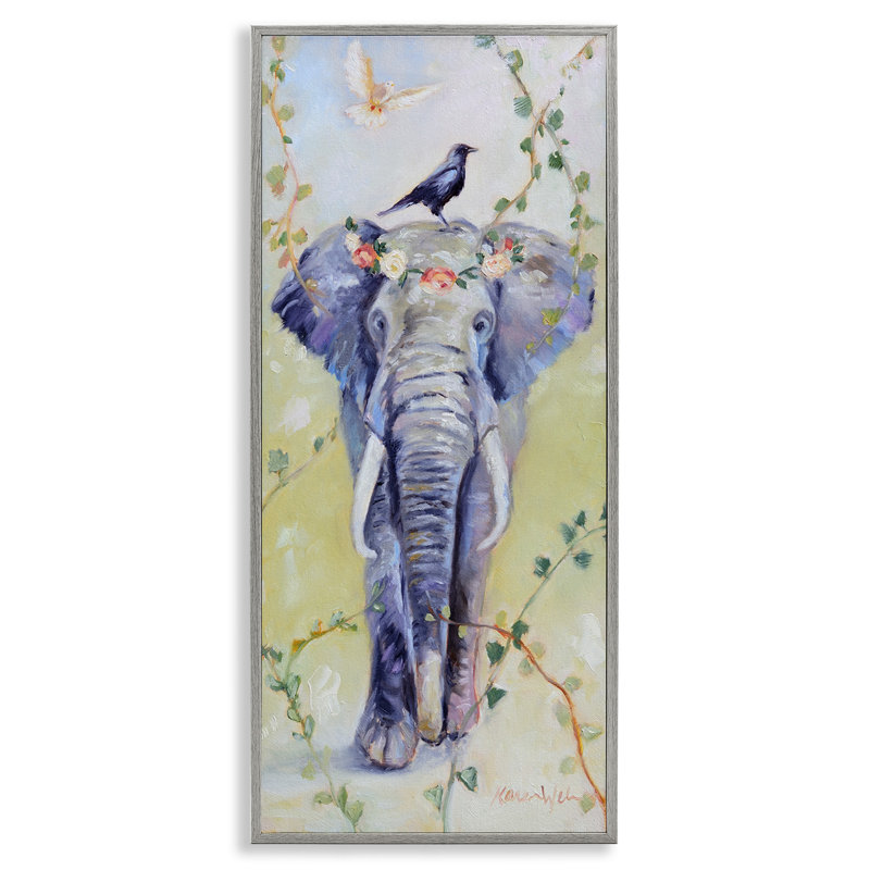 Art éléphant de Bohème avec vignes vertes, estampe numérique par Karen Weber Fine Art, Estampe numérique Farmhouse
