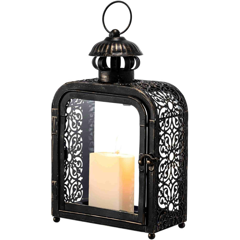 Candle Lantern Decorative Indoor & Outdoor, Vintage Metal Lanterns With Clear Glass, Tabletop&Hanging Candle Holders For Patio Front Porch Home Decor, Christmas Decorations (Bronze)