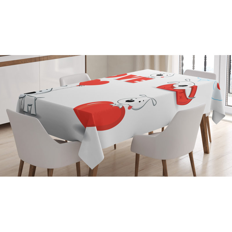 Ambesonne Love Tablecloth Funny Dogs With Heart - Thumbnail 2