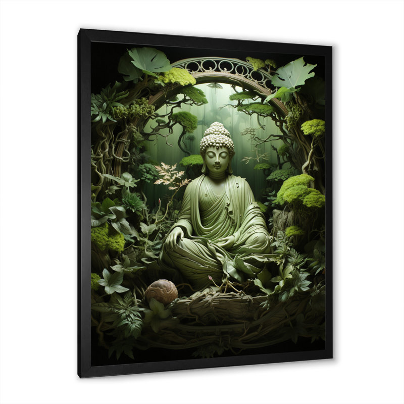 «Boxleye Green Buddhism Bodhi Tree II», reproduction d'art sur toile, H 32 po x l 24 po x P 1 po, Cadre photo noir