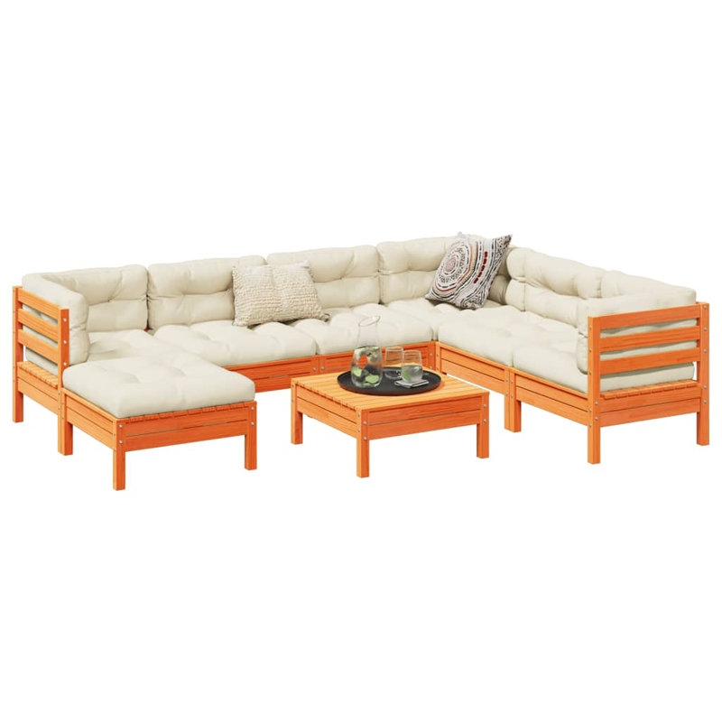  Ensemble de canapé de patio 8 pièces avec coussins bois de pin brun massif